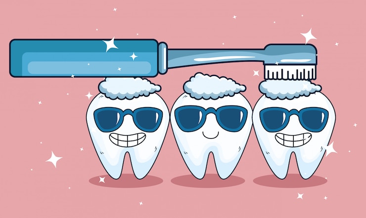 Vetor grátis cuidados com os dentes com óculos escuros e higiene com escova de dentes