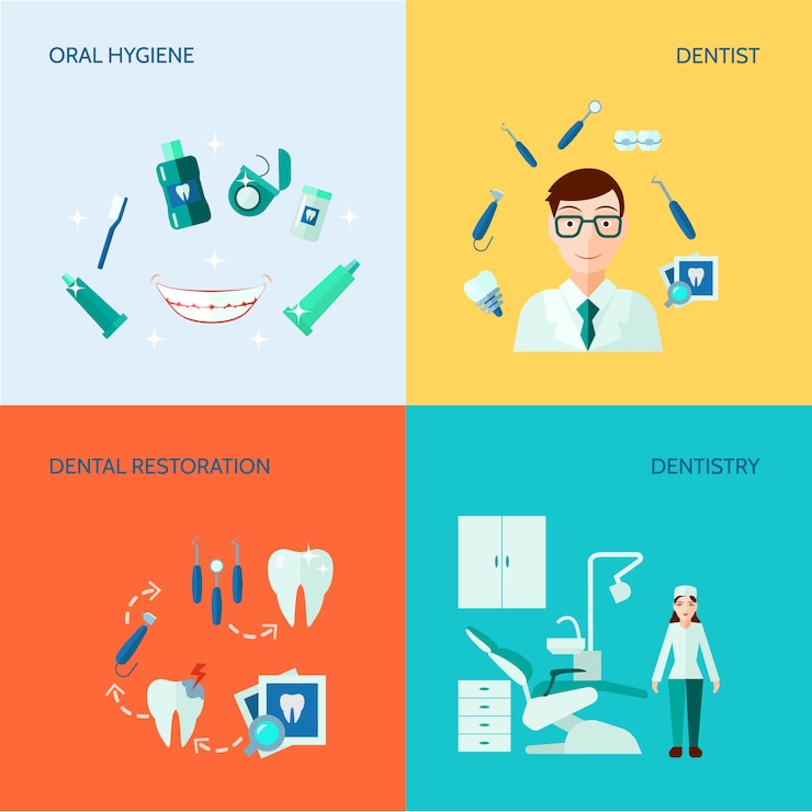 Vetor grátis cuidados de tratamento odontológico e conjunto de banner de higiene oral