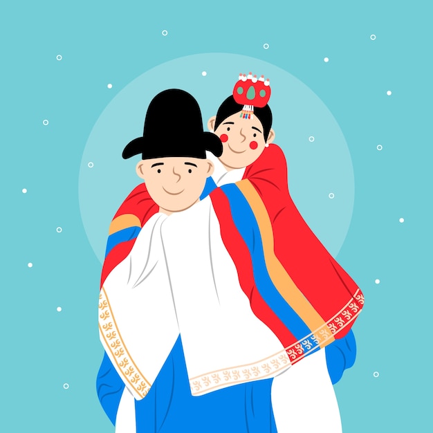 Vetor grátis cultura coreana ilustração de casamento plana desenhada à mão