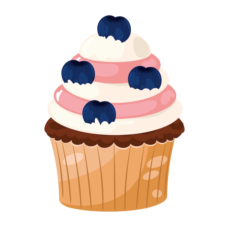 Vetor grátis cupcake com desenho de ícone de mirtilos