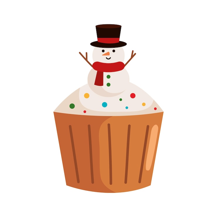 Vetor grátis cupcake de sobremesa de natal com boneco de neve