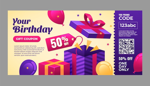Cupom de venda de aniversário gradiente