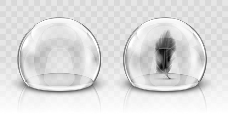 Vetor grátis cúpula de vidro ou esfera e pena preta realista