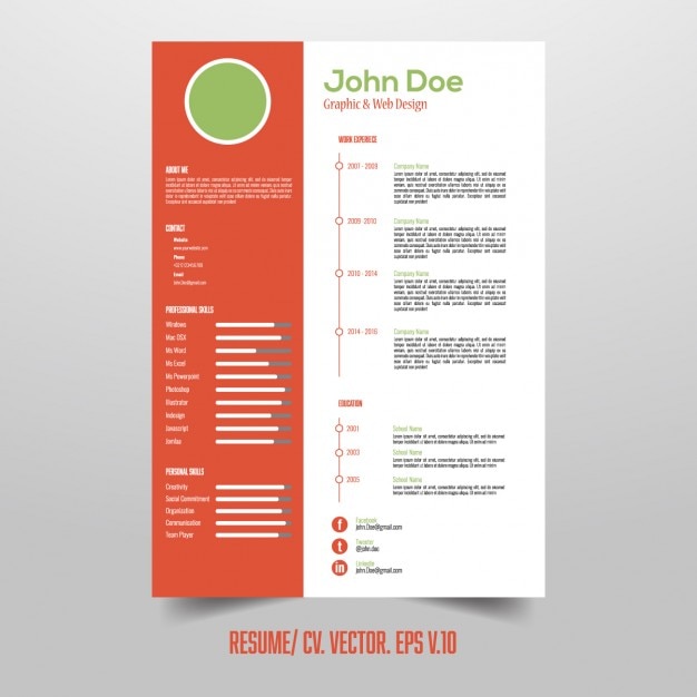Vetor grátis currículo modelo com elementos infográfico úteis