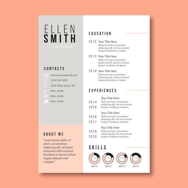 Vetor grátis curriculum vitae template estilo minimalista