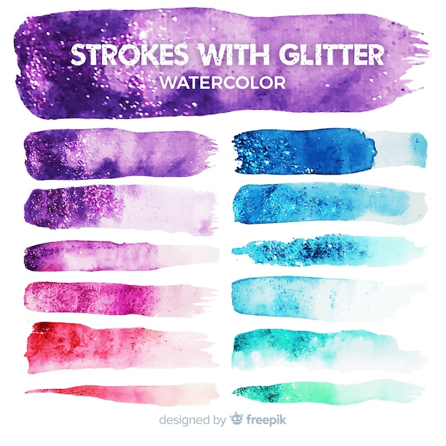 Vetor grátis curso de aquarela com coleção de glitter