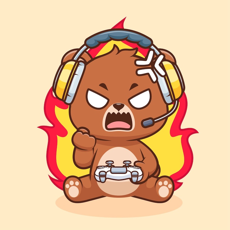 Vetor grátis cute angry bear gaming cartoon vector icon ilustração tecnologia animal icon vector plano isolado