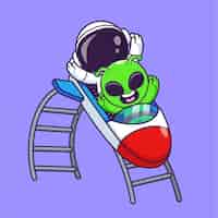 Vetor grátis cute astronaut e alien riding rocket roller coster cartoon vector icon ilustração ciência tecnologia