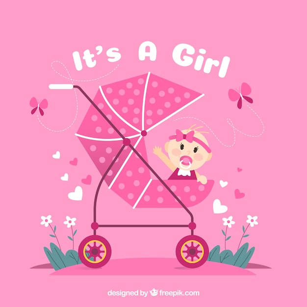 Cute baby girl background in hand drawn style