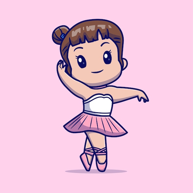 Vetor grátis cute ballerina girl dancing ballet cartoon vector icon ilustração pessoas feriado isolado apartamento