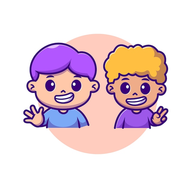 Vetor grátis cute boy waving hand vector de desenho animado icon ilustração pessoas icon educação icon isolado vector plano