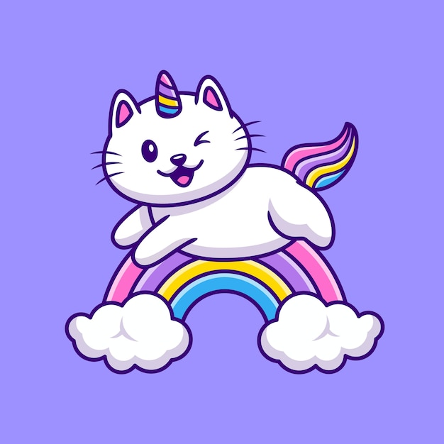 Vetor grátis cute cat unicorn flying cartoon ilustração. conceito de ícone de animais selvagens