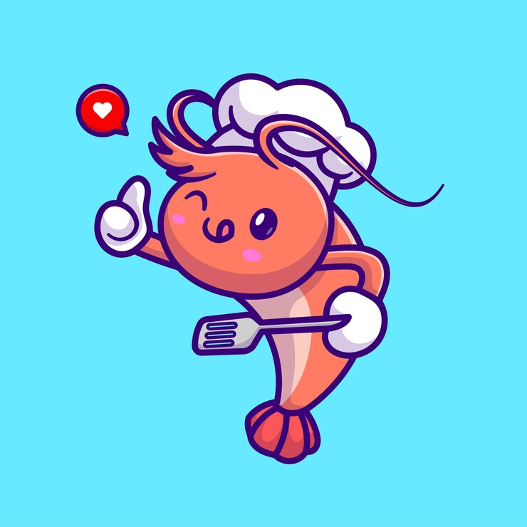 Vetor grátis cute chef camarão cartoon vector icon ilustração conceito de ícone de comida animal isolado vetor premium