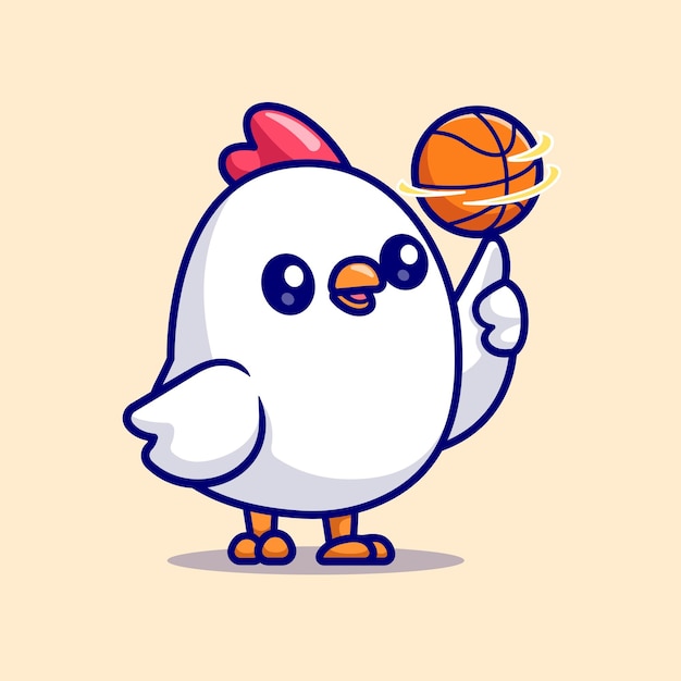 Vetor grátis cute chicken spinning basket ball cartoon vector icon ilustração esporte animal isolado plano