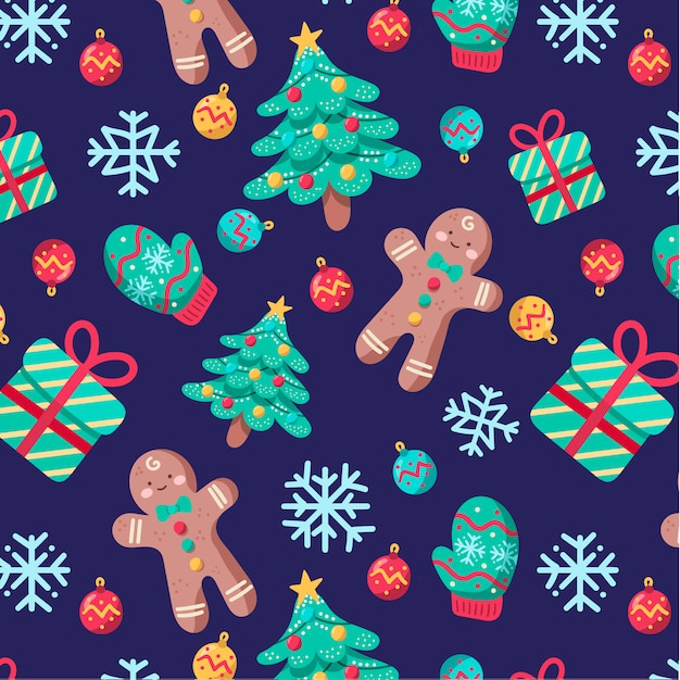 Cute chritmas pattern com gingerbreads e árvores de natal