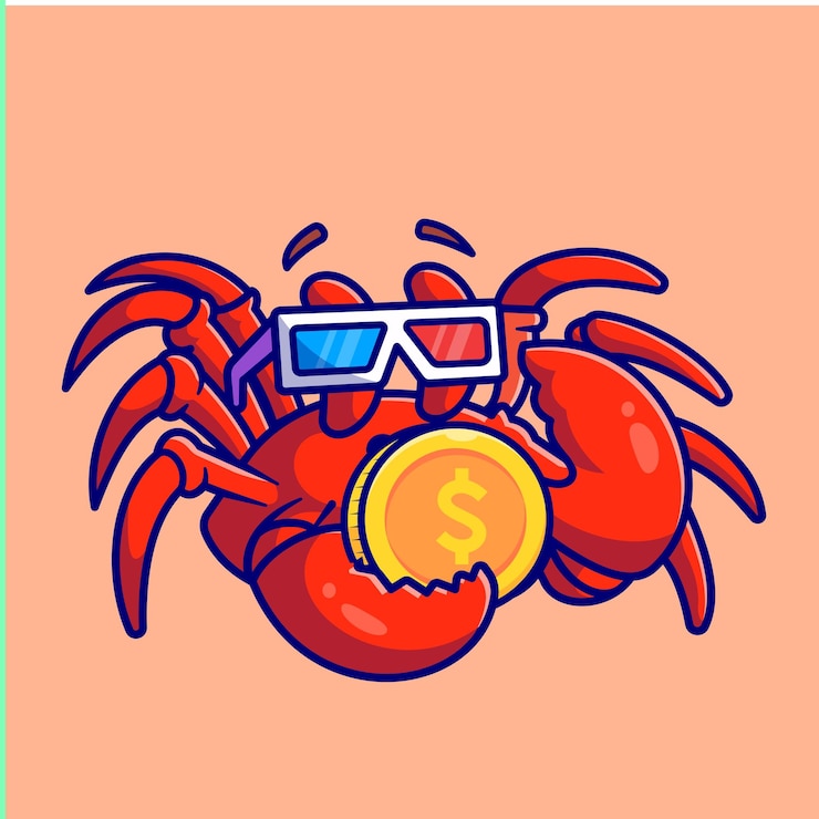 Vetor grátis cute crab holding gold coin cartoon icon vector ilustração icon de finanças animais isolado plano