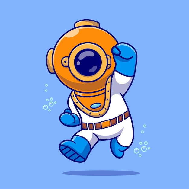 Vetor grátis cute diver excited cartoon vector icon ilustração ciência natureza icon isolado vector plano