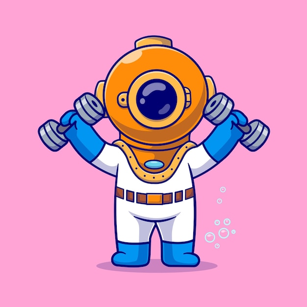 Cute diver lifting dumbbell ícone vetorial de desenho animado ilustração ciência ícone esportivo vector plano isolado