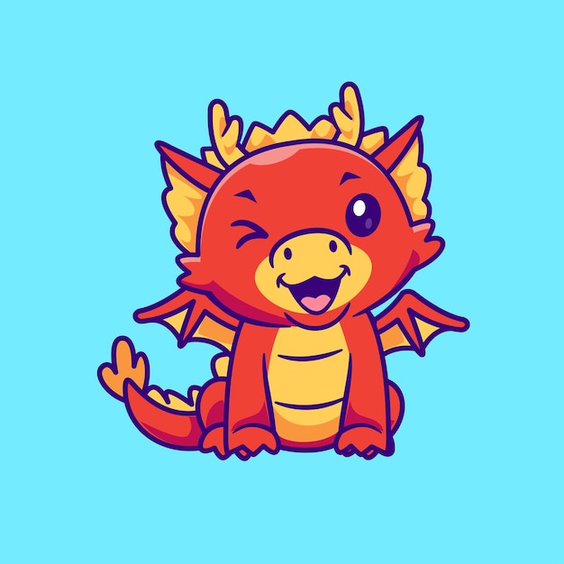 Cute dragon sitting cartoon vector icon ilustração animal holiday icon isolado vector plano