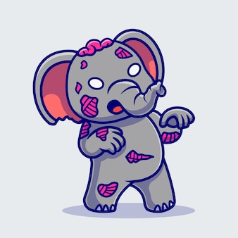Cute elephant zombie cartoon icon ilustração vetorial. conceito de ícone de natureza animal isolado vetor premium. estilo flat cartoon