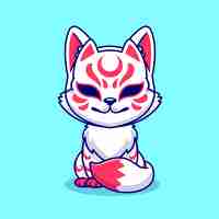 Vetor grátis cute fox kitsune sitting cartoon vector icon ilustração animal holiday icon vector plano isolado