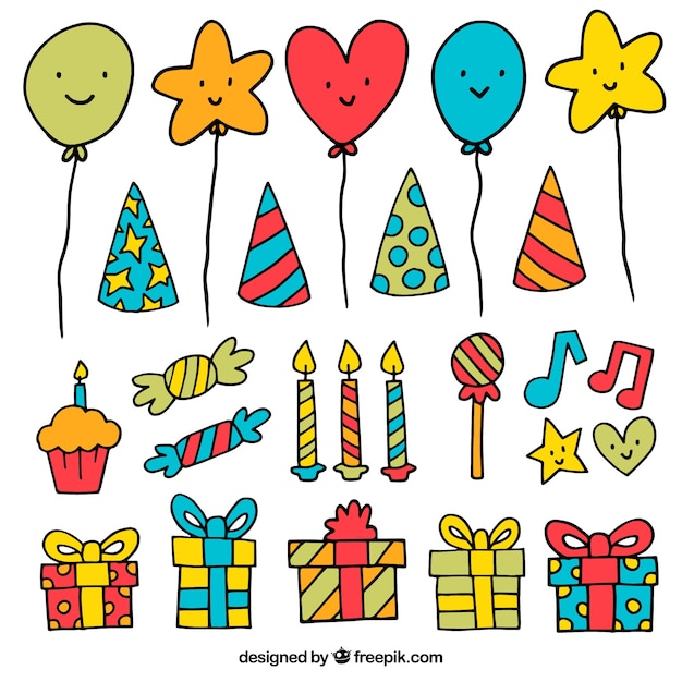 Cute hand drawn birthday party elements