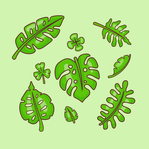 Cute leaves monstera collection cartoon vector icon ilustração natureza objeto icon isolado plano