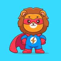 Vetor grátis cute lion super hero vector de desenho animado icon ilustração animal animal holiday vector plano isolado