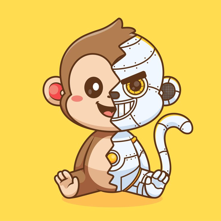 Vetor grátis cute monkey robot cyborg desenho animado ícone vetorial ilustração ícone de tecnologia animal isolado plano
