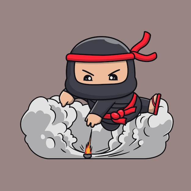 Vetor grátis cute ninja desaparece com bomba de fumaça cartoon vetor ícone ilustração pessoas férias isoladas planas