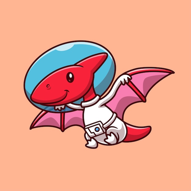 Cute pterodactyl dinosaur astronauta cartoon vector icon ilustração ciência animal isolado plano