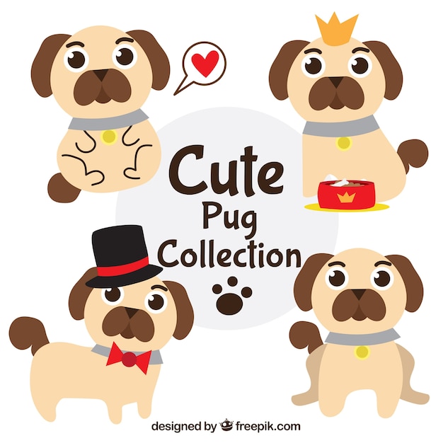 Vetor grátis cute pugs com estilo divertido