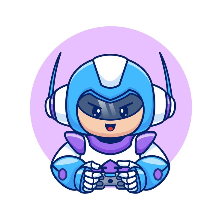 Vetor grátis cute robot gaming cartoon vector icon ilustração pessoas tecnologia icon isolado vector plano