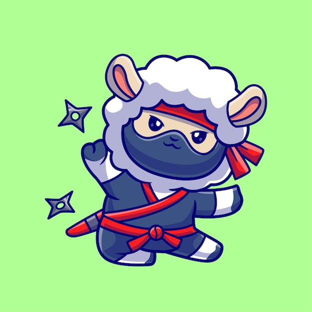 Cute sheep ninja com shuriken cartoon vector icon ilustração animal holiday isolado vector plano