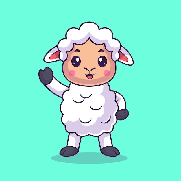 Cute sheep waving hand cartoon vector icon ilustração animal nature icon isolado vector plano