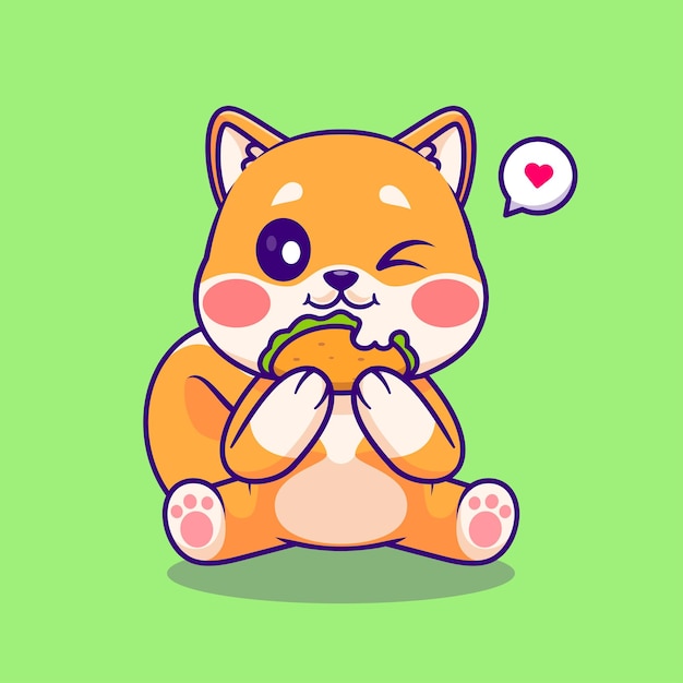 Vetor grátis cute shiba inu cão comendo taco vector de desenho animado icon ilustração alimentação animal vector plano isolado