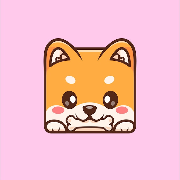 Vetor grátis cute shiba inu dog bite bone cartoon vector icon ilustração natureza animal vector plano isolado