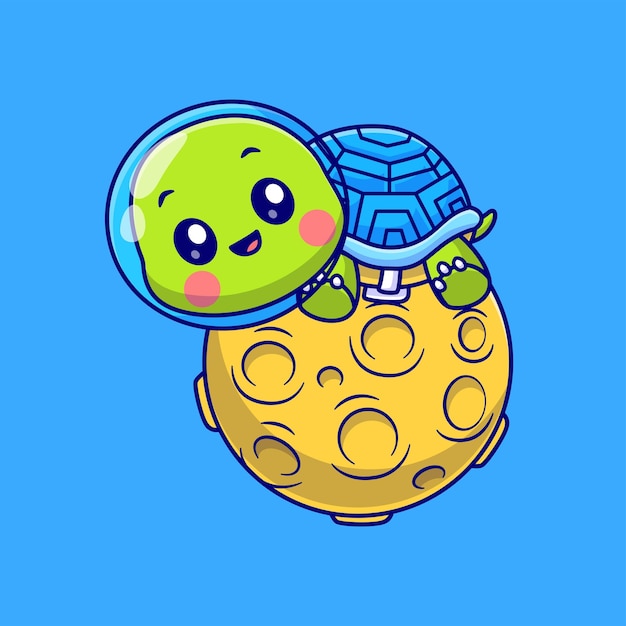 Cute turtle astronaut play on moon cartoon icon vector ilustração icon de ciência animal isolado