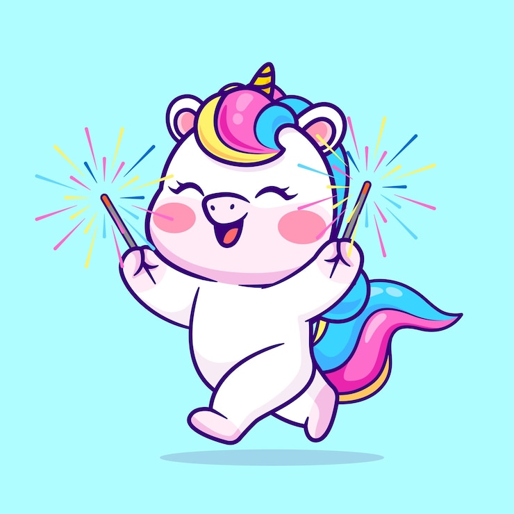 Vetor grátis cute unicórnio jogando fogos de artifício desenho animado vetor ícone ilustração animal férias isolado vetor plano