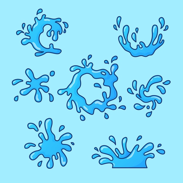 Cute water splash element collection cartoon vector icon ilustração objeto da natureza isolado plano