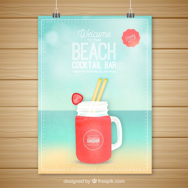 Vetor grátis daiquiri cocktail poster na praia