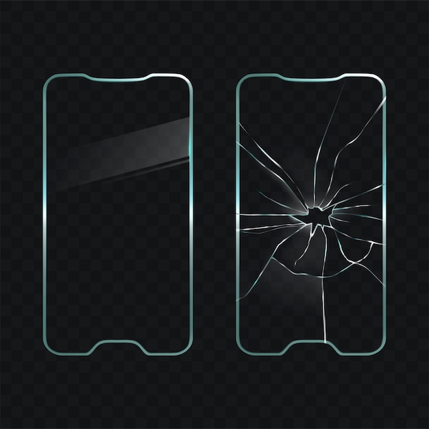 Vetor grátis damaged and new cellphone screen glass vector