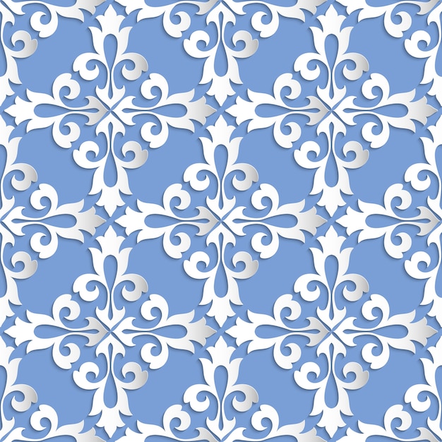 Damasco sem costura de fundo. Textura de luxo elegante para papéis de parede, planos de fundo e preenchimento da página. Elementos 3D com sombras e destaques. Corte de papel.