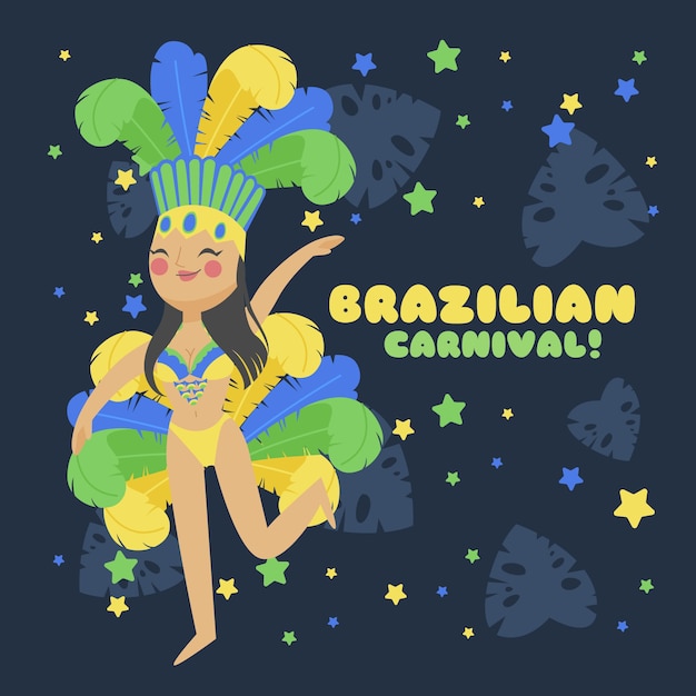 Dançarina de carnaval brasileiro adorável mão desenhada