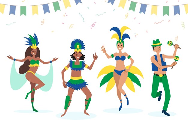 Dançarinos de carnaval brasileiro em trajes tradicionais