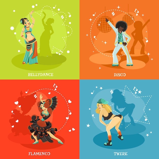 Dance 4 flat shadow icons square