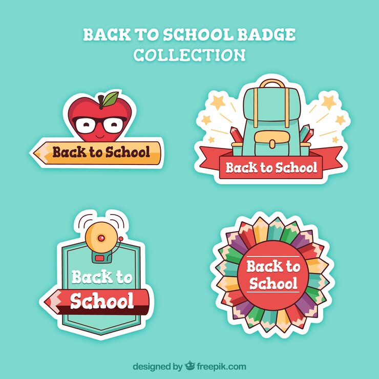 Vetor grátis de volta à coleção dos emblemas da escola