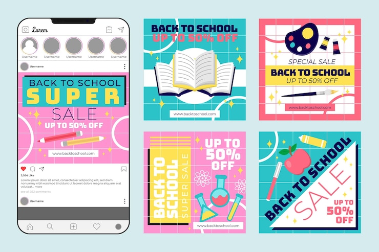 Vetor grátis de volta à escola instagram posts collection