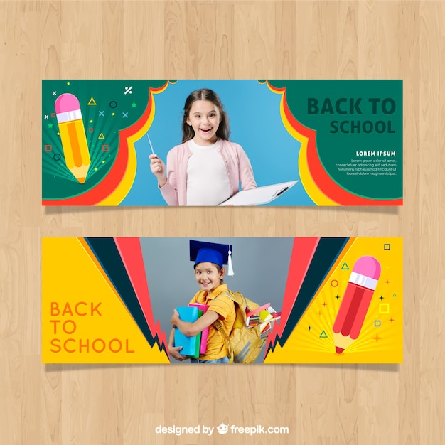 De volta ao banner da web da escola com a coleção de fotos