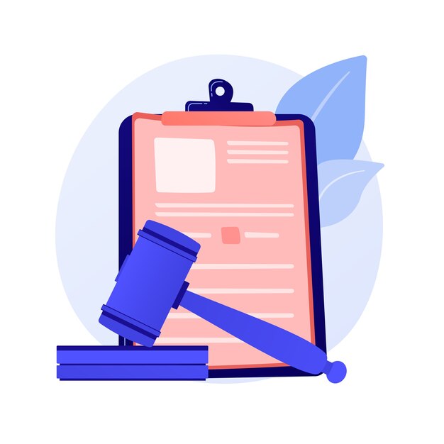 Declaração legal. Notificação do tribunal, decisão do juiz, sistema judicial. Advogado, advogado estudando papéis de personagem de desenho animado.